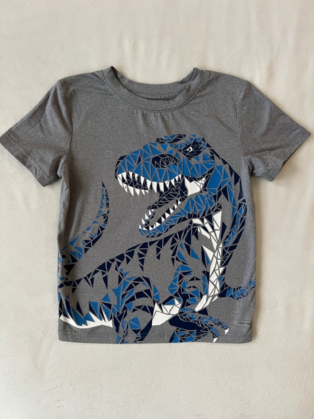 jumping beans Gray Tee with Blue & White Mosaic Dinosaur
